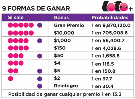 PRLottery Loto Plus Payouts & Odds of Winning